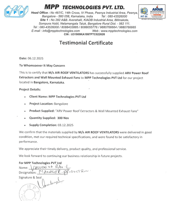 MPP Technologies Certificate